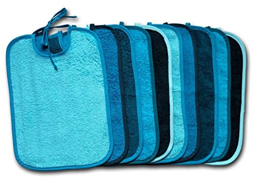KiGATEX 10 x Babylätzchen aus 100% Baumwolle - Verstellbare Lätzchen - Extrem saugfähiger Frottee-Latz zum Binden - Öko-Tex zertifiziert - 30 x 40 cm