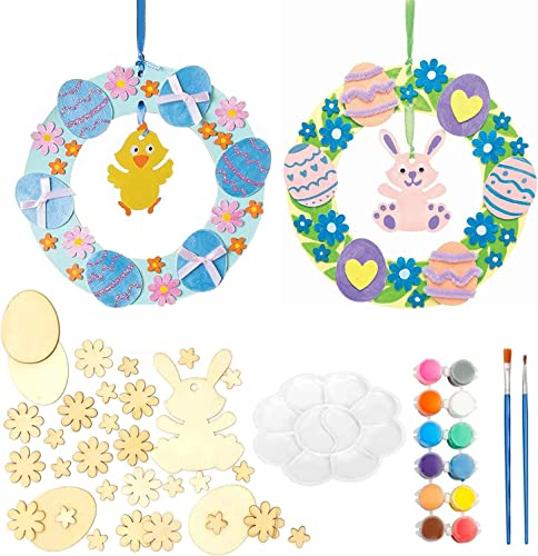Yi'antai Ostern Kränze Kinder Bastelset, DIY Holz Osterhase Osterküken Deko, Kreative Kunsthandwerk, Osterdeko zum Aufhängen für Ostern Frühling Frühlingszeit