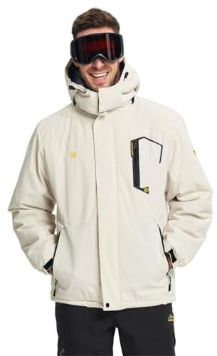 SwissWell Snowboardjacke Herren Gefüttert Wasserdicht Skifahren Winterjacke Warm Outdoor Funktionsjacke mit Reißverschlusstasche Weiß 2XL