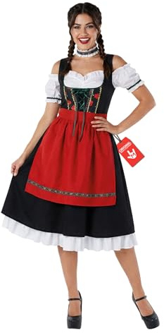 Morph Oktoberfest Kostüm Damen, Bayerisches Halloween Kostüm Damen | Dirndlkleid, Korsett & Schürze, Rotes Trachten-Design, Zum Überziehen, Perfekt für Halloween, Ideal zum Verkleiden