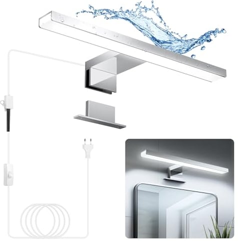 Hommie LED Spiegelleuchte Bad mit Schalter 30CM 5W 6000K Weiß Aluminiumlegierung Spiegellampe Badezimmer Lampe 230V Schrankleuchte Schminklicht Spiegel Beleuchtung IP44 Wasserdicht