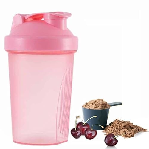 400ml Protein Shaker Bottle, Protein Shake Mixer, Shaker Cups Portable Pre Workout with Wire Mixball Blender Perfect for Mixing Powdered Shakes, Clear, BPA Free and DEHP-free, Dishwasher Safe (Pink)