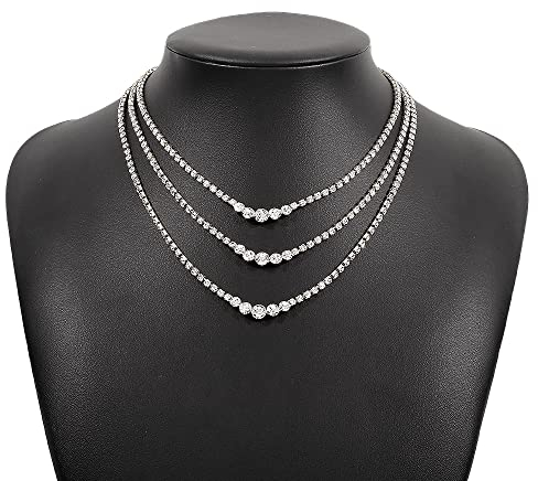 Weenkeey Collana di strass a strati Collana di cristallo scintillante Collana a catena di strass per donne ragazze – Argento