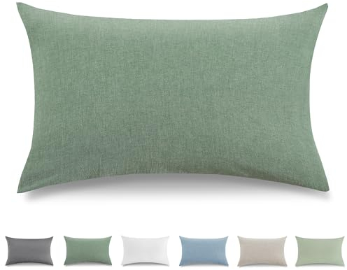TOCOMOA Kissenbezug 50x70 cm 2er Set - 100% Gewaschene Baumwolle Kissenbezüge Oeko-TEX Zertifiziert, Leinenoptik und Atmungsaktiv Kissenhülle, Grün Kopfkissenbezug mit Reißverschluss