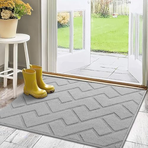 Biscpro Door Mat, 80x100 cm DoorMat Indoor Washable, Doormat Indoor Dirt Trapper Non-slip,Absorbent Inside Entrance Rug Mat for Entryway,Patio,Garden,Laundry Room,Pets - Light Grey