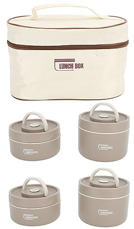 TOPINCN Insulated Lunch Box, Portable Stainless Steel Food Container with Bag, Cutlery Set (Deep Coffee Color)