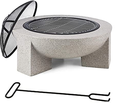Kleine Feuerstelle, Feuerschale für Garten und Terrasse, Feuerstelle mit BBQ-Grillregal, inklusive Grillrost zur Verwendung als Grillstelle