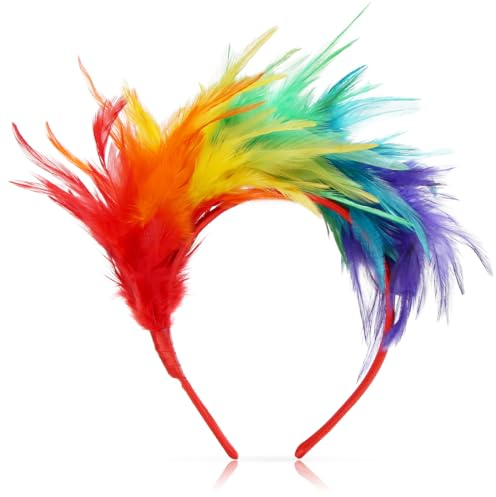 Aurasky Feder Stirnband Bunt, Regenbogen Haarreif, Feder Haarschmuck, Papagei Haarband, Kopfschmuck 20er Jahre, Haarreif Bunt für Halloween Fasching Karneval Cosplay Hochzeit Party