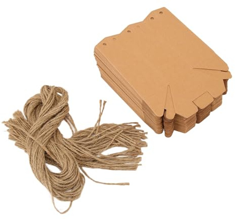 Miskall 50Pcs Lantern Kraft Gift Box, Paper Gift Boxes Lantern Kraft Paper Package Box, Box Hex Paper Gift Box Kraft Paper Package Box with Twine for Wedding Party Babies Shower