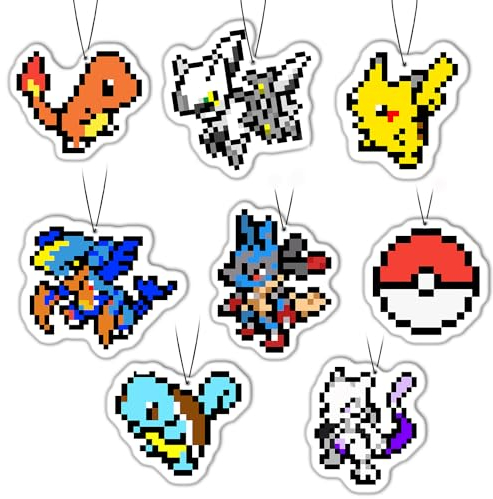 GTOTd Pixel Cartoon Car Air Freshener 8Pack Lufterfrischer (Fresh Ice Scent) Schwarzer Eisduft Duftbaum Auto Rückspiegel Anhänger Geschenk Hängende Anhänger Zubehör Christmas Dekor