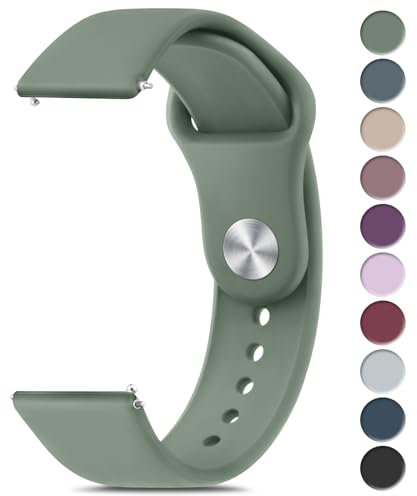 Wanme Cinturino a Sgancio Rapido 20mm 22mm, Cinturini in Silicone e Confortevole Traspirante con Fibbia Regolabile in Acciaio Inox per Smartwatch e Orologi (Verde Oliva)