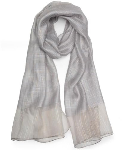 SNUG STAR Baumwolle Seidenschal Elegante Weiche Wraps Farbton Schals für Frauen (Buntes Goldfaden (Hellgrau))