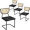 Yaheetech Dining Chairs Set of 4 Mid-century Faux Leather Kitchen Chairs with Rattan Backrest Upholstered Seat for Home, Kitchen, Living Room, Black