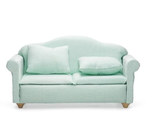 Odoria Puppenhaus Sofa Couch Miniatur: 1/12 Maßstab Liebesbank für Wohnzimmer Schlafzimmer Modern - Mini Möbel Mit Kissen Grün