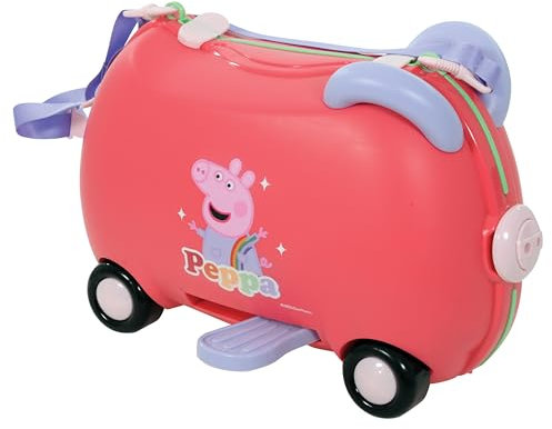 Peppa Pig Aufsitzkoffer für Kinder, Handgepäck auf Rädern, Geschenk für 3–4 Jahre alte Jungen und Mädchen, leichte ABS-Hartschale, Kinder-Flugkoffer mit Elterngurt