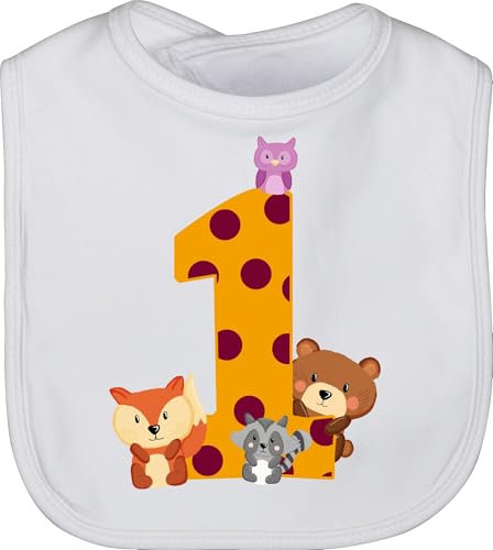 Baby Lätzchen - 1. Geburtstag - Eins Waldtiere - Unisize - Weiß - 1 geschenk einjährige 1st laetzchen 1geburtstag one latz 1.geburtstag ersten 1jahriger jahr first birthday year 1ster jahre