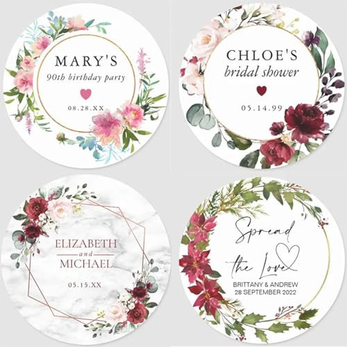 Personalisierte Aufkleber für Hochzeit, individuelle Namensaufkleber für Hochzeit, personalisierte Etiketten, Aufkleber, personalisierbar (3 cm)