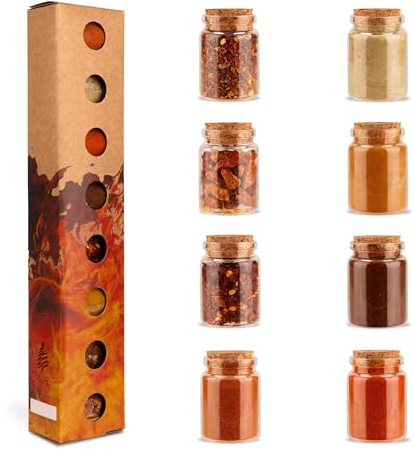 SIMPLYWOOD - Chili Gewürze Geschenkset mit 8 Chilisorten in 8x25ml Korekengläser