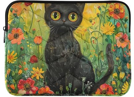 13-14 Inch Laptop Sleeves Black Cat Sits in Garden Laptop Sleeves 13.3 Inch Laptop Case Cover 14 Inch Laptop Bag