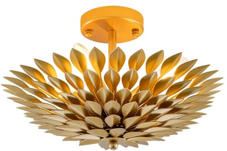 TOCHIC Gold Kronleuchter 4-Leuchten Deckenlampe Schlafzimmer Pendelleuchte mit Olivenblätter aus Metall Hängelampe fur Küche Esszimmer Wohnzimmer Flur