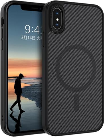 BENTOBEN Cover Magnetica per iPhone X, Cover per iPhone XS Con Design in Fibra di Carbonio [Compatibile con Magsafe] Custodia per Telefono Antiurto Sottile Antigraffio Opaca per iPhone X/XS, Nero