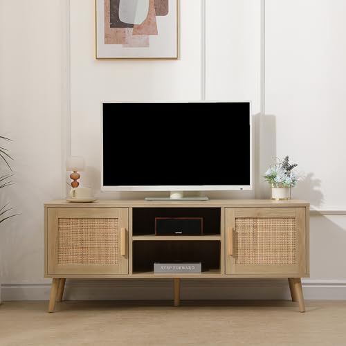 CFDZ CF Furniture Wooden TV Unit TV Cabinet with 2 Doors and Shelf TV Stand Storage Entertainment Multimedia Centres Wood Tone for Living Room, 120×40×50 CM