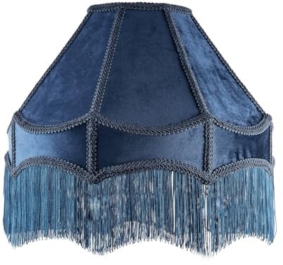 Handmade Victorian Empire Pendant Lampshade in Navy Midnight Blue Velvet with Embroidered Trims and Long Tassels | 40cm x 26cm | for Pendant Floor or Table Lamp by Happy Homewares