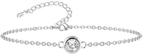 ASH'S CHOICE Sterling Silber 925 Armbänder für Damen Frauen, Charm Armband mit Zirkonoxid Runde Kugel Sterling Silber Verstellbare Armband Silber 925 Ketten Freundschaftsarmbänder Schmuck Geschenk