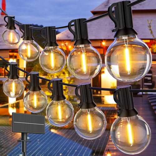 GPATIO Solar Lichterkette Außen, 15M Solar Lichterkette Glühbirnen Aussen für Außenbereich, Wasserdichte G40 LED-Terrassenbeleuchtung, 25+2 Plastik LED Birnen, Solarleuchten für Garten, Balkon