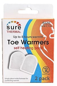 Sure Thermal Toe Warmers, Self-Heating Pads, Up to 8 Hours Warmth, 9cm x 7cm, Pack of 2