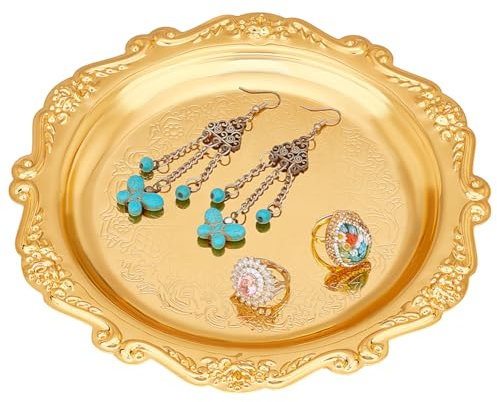 PH PandaHall 7.8 Gold Tray Jewellery Display Tray Decorative Serving Tray Vintage Style Candle Tray Dispenser for Wedding Party Home Kitchen Centerpiece Display Countertop Organization