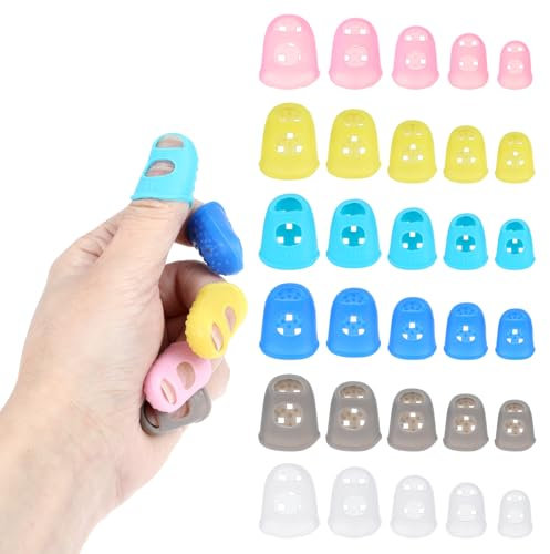 Yuanchu Silikon Fingerschutz, 30 Stück Fingerspitzenschutz für Erwachsene Kinder Nähen Schneiden Handarbeit Saiten Instrument Finger Anti-Rutsch Spielen Gitarren Zubehör Ukulele Bass 5 Größen 6 Farbe