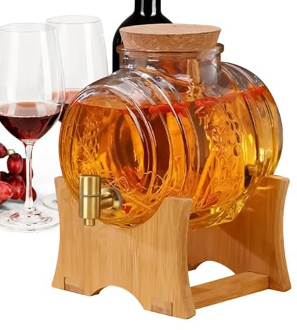 Dispensador de bebidas para vino, juego de decantador de whisky | Recipiente dispensador de whisky de 5000 ml, decantador de whisky con soporte de madera para whisky, ron, vino