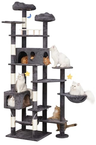 Meecal 85in Giant Cat Tree for Indoor Cats Large Adult, Tall Cat Tower with Scratching Post, Heavy Duty Cat Tree for Big Cats, Cozy Cat Condos with Hammock & Plush Perch for Maine Coon, Smoky Gray