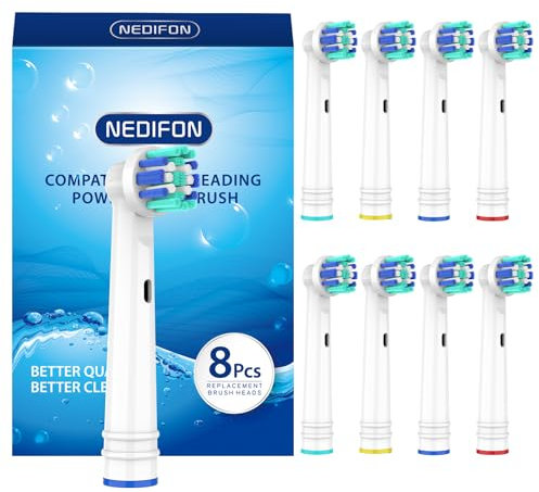 Oral-B-kompatible Zahnbürstenköpfe, NEDIFON Präzisionsreinigung, Ersatzbürstenkopf für die meisten elektrischen Zahnbürsten von Braun Oral-B, Nachfüllpackung 7000/Pro 1000/9600/500/3000/8000 (8)