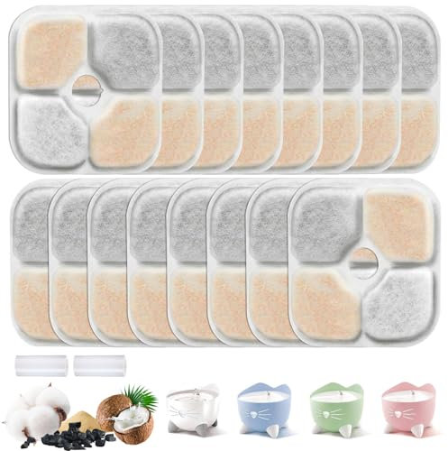 16 Filtros Fuente Gatos y 2 mangueras, para fuente Cat Pixi, el Filtro Fuente para Gatos está compuesto de carbón activado, resina de intercambio iónico y tela no tejida, Filtro de alta eficiencia