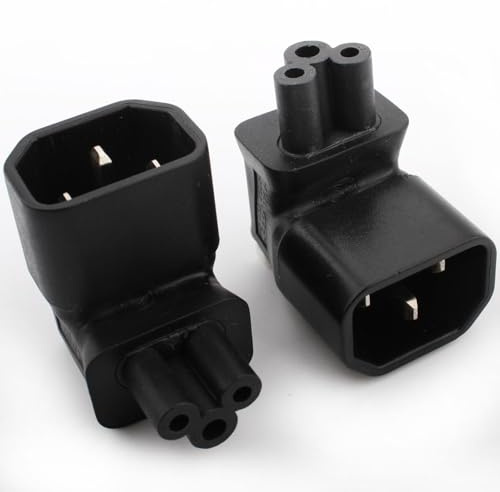 VISSQH 2 Stück 90 Grad IEC 320 C14 Stecker auf C5 Buchse 3-polig Stromverlängerungsadapter Anschluss(rechtwinkliger/Schwarz)