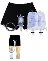 calzoncillos incontinencia hombre, Urinario para hombres, ropa interior de incontinencia lavable con bolsa de piernas de orina y catéter de coleccionista de orina de silicona para hombres anci (L)