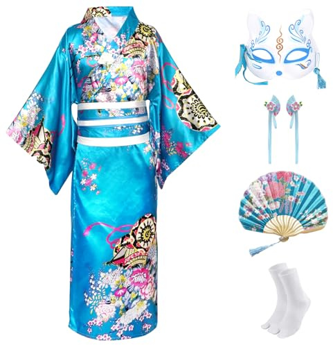 CRFASIBE 5 Pièces Kimono Japonais Fille, Déguisements Yukata pour Carnevale
