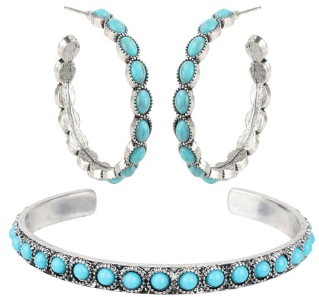 Mikovivi Jahrgang Türkis Armband Damen, Synthetik Western Retro-Rustikal Böhmische Armreif Schmuck Als Geschenk für Cowgirls