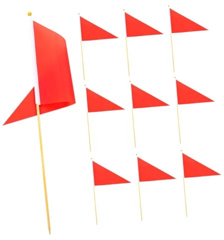 VICASKY 10stücke Teiliges Markierungsset Mit Stabilen Bambusstäben Dreieckige Langlebige Garten Rasenfahnen Wetterfeste Rote Markierungsflaggen Für Baustellen Und Sprinklerpositionierung