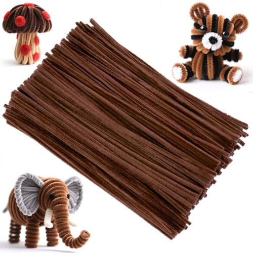 Ainiv 200 Stück Pfeifenreiniger zum Basteln, Pfeifenreiniger Chenilledraht | Lang 30cm X 7mm, Pfeifenputzerdraht für Handwerk Dekorationen, Pipe Cleaner Basteln für DIY Handwerksprojekte, Braun