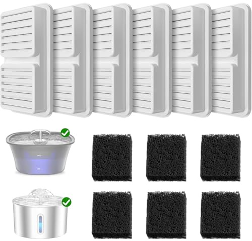 BalimoPet Set de Filtres pour Fontaine a Eau Chat (2,2L/2,5L). 6 Charbons Actifs + 6 Mousses. Système de Filtration Quadruple Qarantissant Une Eau Toujours Fraîche et Pure