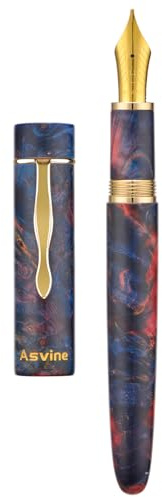 Asvine Stabilized Wood Fountain Pen C2000 Number 8 Fine Nib Large Handcraft Unique Pattern Pen with Converter Pen Box Collection Set- Sunset