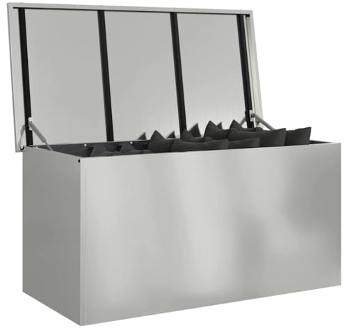 vidaXL Outdoor Storage Box Silver 100 x 50.5 x 50 cm Steel, Outdoor Storage Box, Rectangular Garden Cabinet, Weatherproof Furniture, Industrial Steel Patio Organizer, Durable Solution