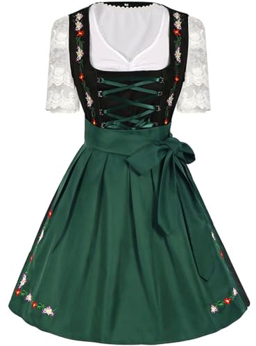 Robe Dirndl pour femme - Robe midi - Dentelle florale - Rétro - Grandes tailles - Avec lacets dans le dos et nœud en soie amovible - Robe festive - Chemisier Dirndl pour demoiselle d'honneur