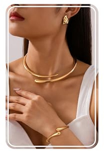 LOLIAS Schmucksets für Damen 14K Vergoldet Schmuck Set Halskette Armreif Ohrringe Gold Statement Kette Goldene Ohrringe ArmbäNder Set Damen