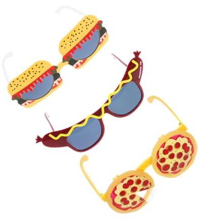 AKOOSY 3 Stück Teiliges Partybrillen mit Witzigen Pizza Hamburger und Hot Dog Sonnenbrillen Leichte Kostüm Brillen für Tanzparty Requisiten Wiederverwendbar für Erwachsene und Geeignet