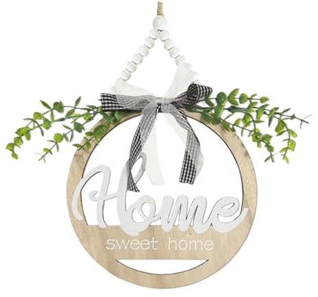 Sumneo Türschild mit Blumen, Willkommensschild Haustür Dekoration aus Holz mit rustikalen Perlen, Home Sweet Home Türkranz zum Aufhängen, Boho Türdeko für Außen und Innen, 1-teilig