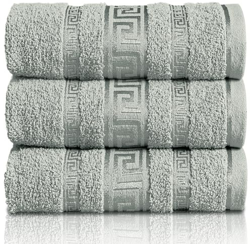 GC GAVENO CAVAILIA Greek Bath Sheet - Pack Of 3 100% Egyptian Cotton Towels Bath Sheets - Extra Large Soft Highly Absorbent Quick Dry Towel (90x150 cm) - 550 GSM Towels For Bathroom - Silver